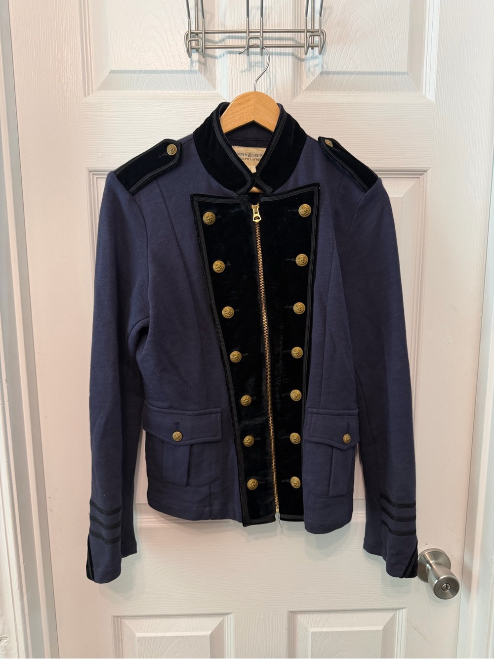 Denim & Supply Ralph Lauren Military Style Navy Jacket with Black Velvet Trim